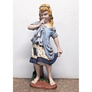 VTG Atlantic Mold Peasant Girl 70s Ceramic statue figurine blue beige 15" pretty